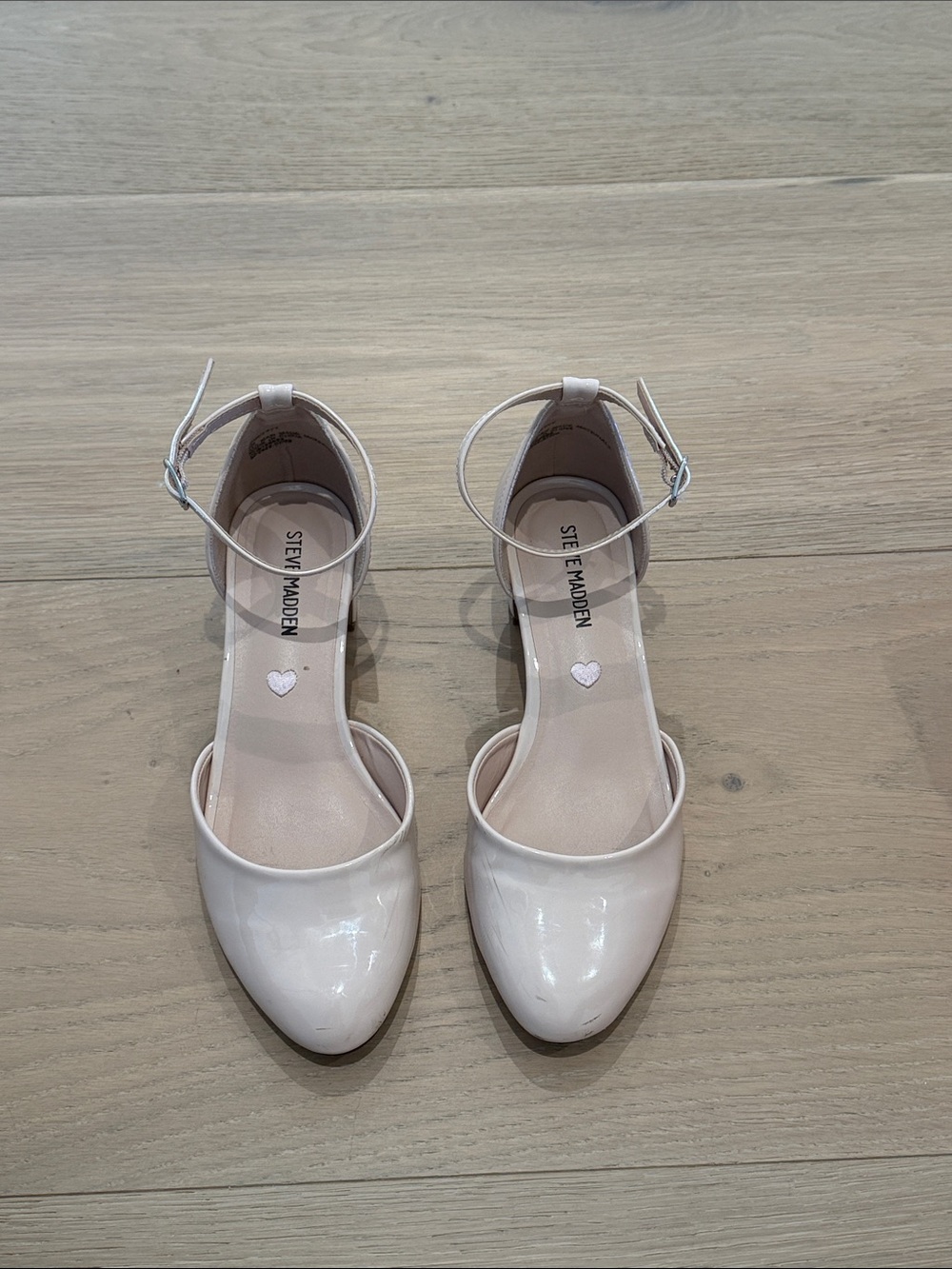 Steve Madden Cream Patent Ankle-Strap Pumps